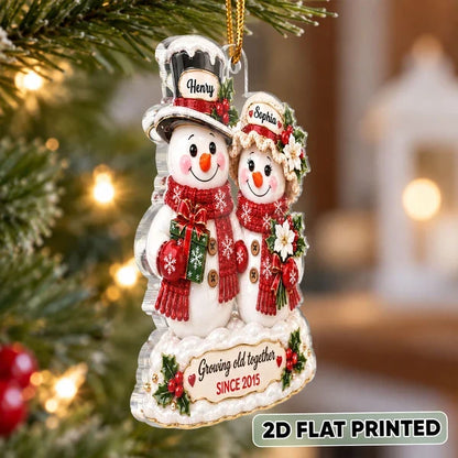Personalized Acrylic Ornament, Snowman Couple Growing Old Together, Unique Christmas Gift for Partners