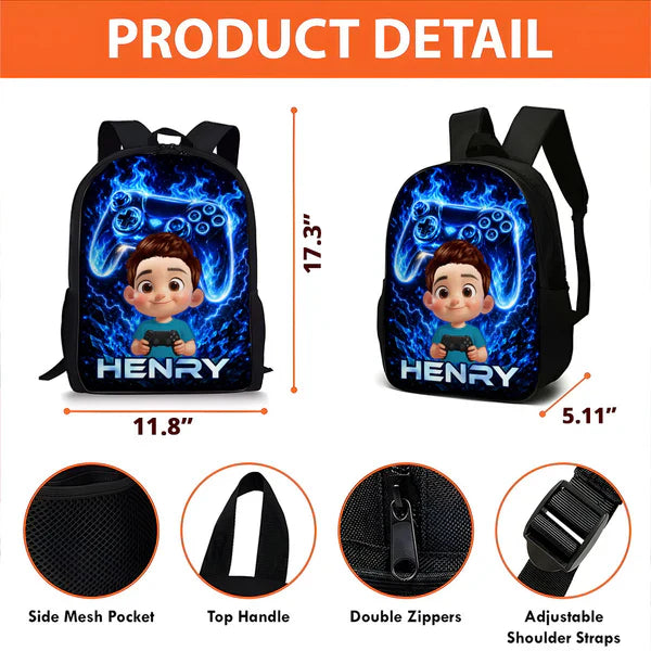 Personalized Kids School Backpack, Neon Gamer Design for Son or Daughter, Unique Back to School Gift