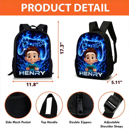 Personalized Kids School Backpack, Neon Gamer Design for Son or Daughter, Unique Back to School Gift