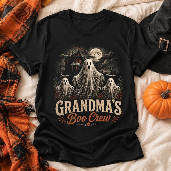 Personalized Grandma's Boo Crew Classic Tee, Ghost Haunted House Design, Unique Gift for Grandma