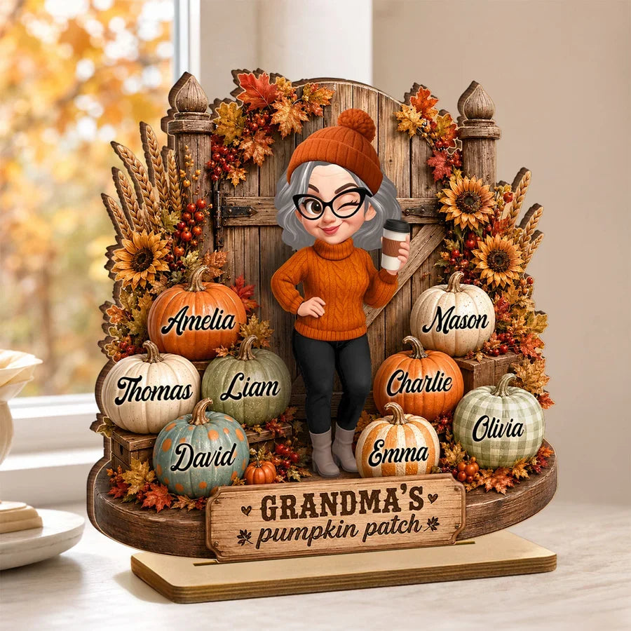 Grandma's Pumpkin Patch 2-Layer Wooden Plaque, Rustic Fall Family Keepsake & Creative Gift