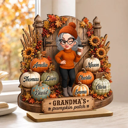 Grandma's Pumpkin Patch 2-Layer Wooden Plaque, Rustic Fall Family Keepsake & Creative Gift