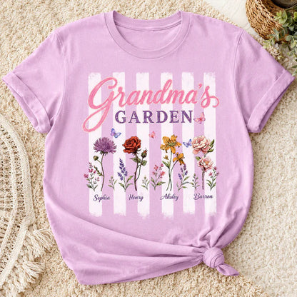 Personalized Grandma's Garden Classic Tee, Floral Stripe Unique Gift for Grandma