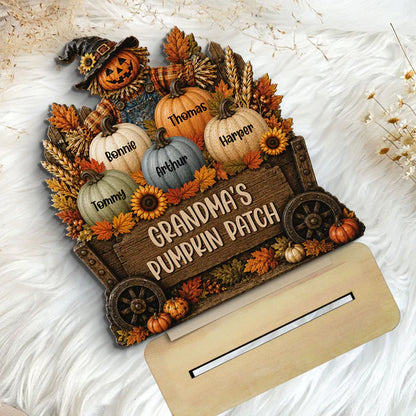 Personalized Wooden Plaque with Grandma's Pumpkin Patch Scarecrow, Rustic Fall Decor, Unique Gift for Grandma