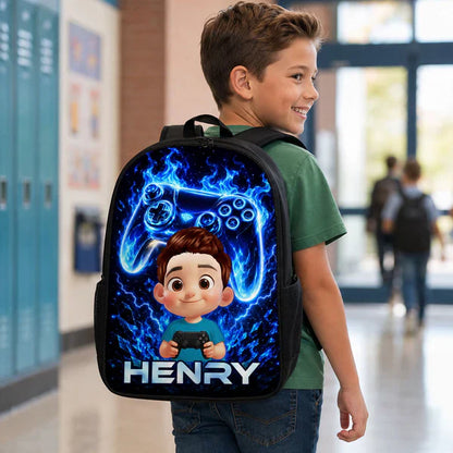 Personalized Kids School Backpack, Neon Gamer Design for Son or Daughter, Unique Back to School Gift