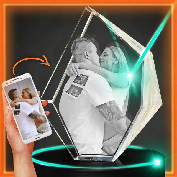 Love in 3D - Personalized Crystal Keepsake in Prestige, Heart, & Square Shapes - Perfect Gift for Valentine's & Anniversaries
