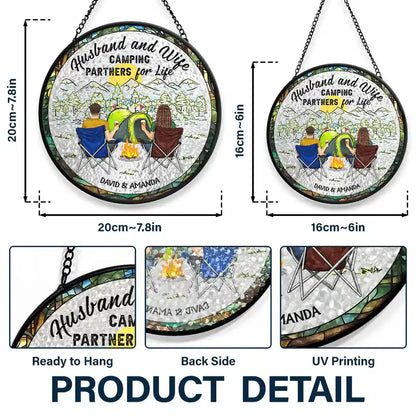 Personalized Glass Suncatcher Ornament Home Is Where We Park It Camping Scene, Unique Gift for Couples
