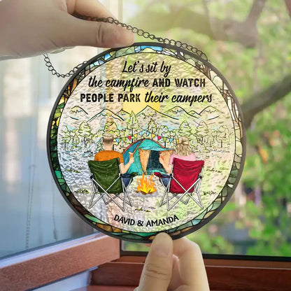 Personalized Glass Suncatcher Ornament Home Is Where We Park It Camping Scene, Unique Gift for Couples