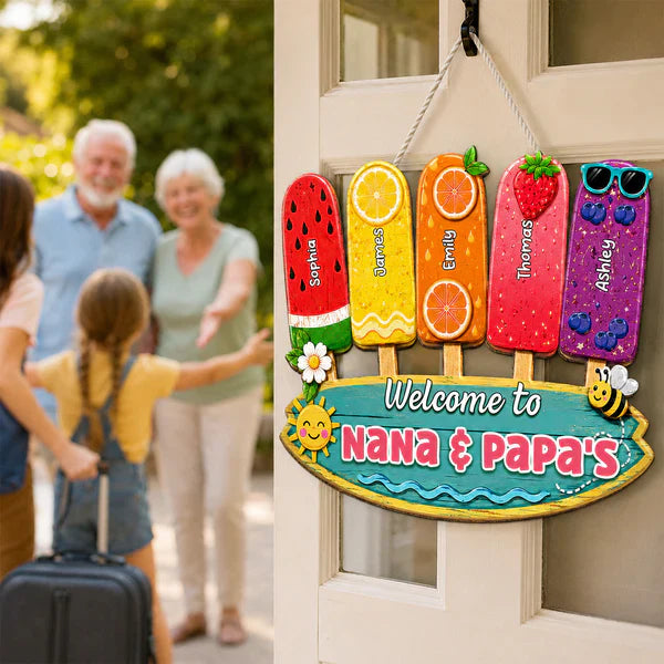 Personalized Wooden Sign, Colorful Popsicle Door Decor For Grandparents, Unique Creative Gift