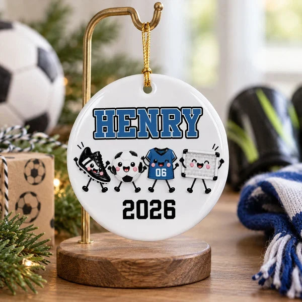 Personalized Soccer Ceramic Ornament, Cute Red Team Gear Christmas Keepsake, Unique Gift for Players & Fans