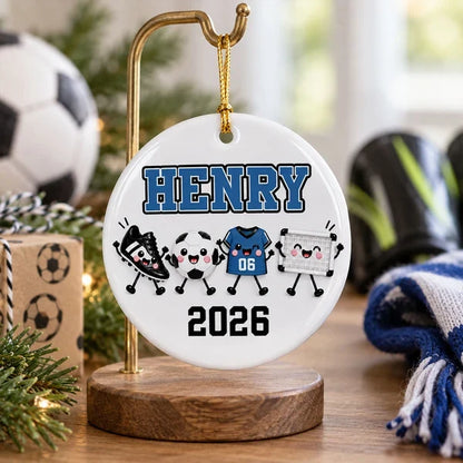 Personalized Soccer Ceramic Ornament, Cute Red Team Gear Christmas Keepsake, Unique Gift for Players & Fans