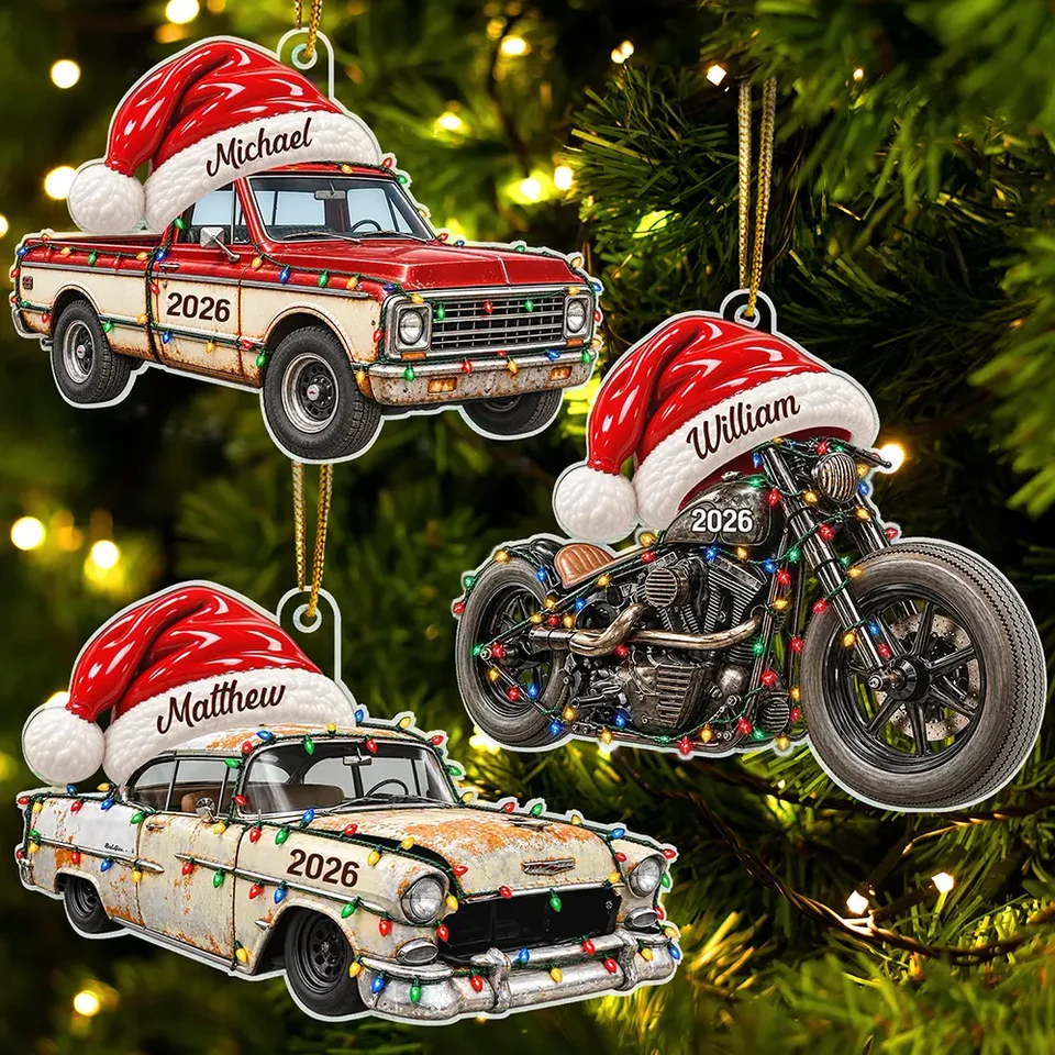 Personalized Acrylic Ornament, Festive Santa Hat Vehicle Keepsake, Creative Christmas Gift for Car & Bike Fans