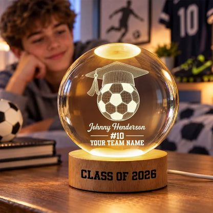Personalized Globe Lamp, Soccer Senior Keepsake for a Warm Desk Display, Creative Gift for Graduate