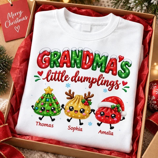 Personalized Classic Tee, Grandma's Little Dumplings Holding Hands, Unique Christmas Gift for Grandma