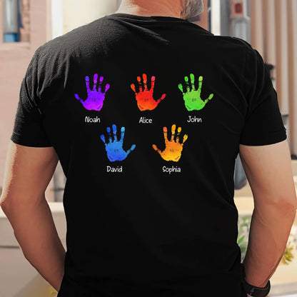 Personalized Dual Print Classic Tee for Grandpa, Unique Father's Day Gift With Colorful Handprints