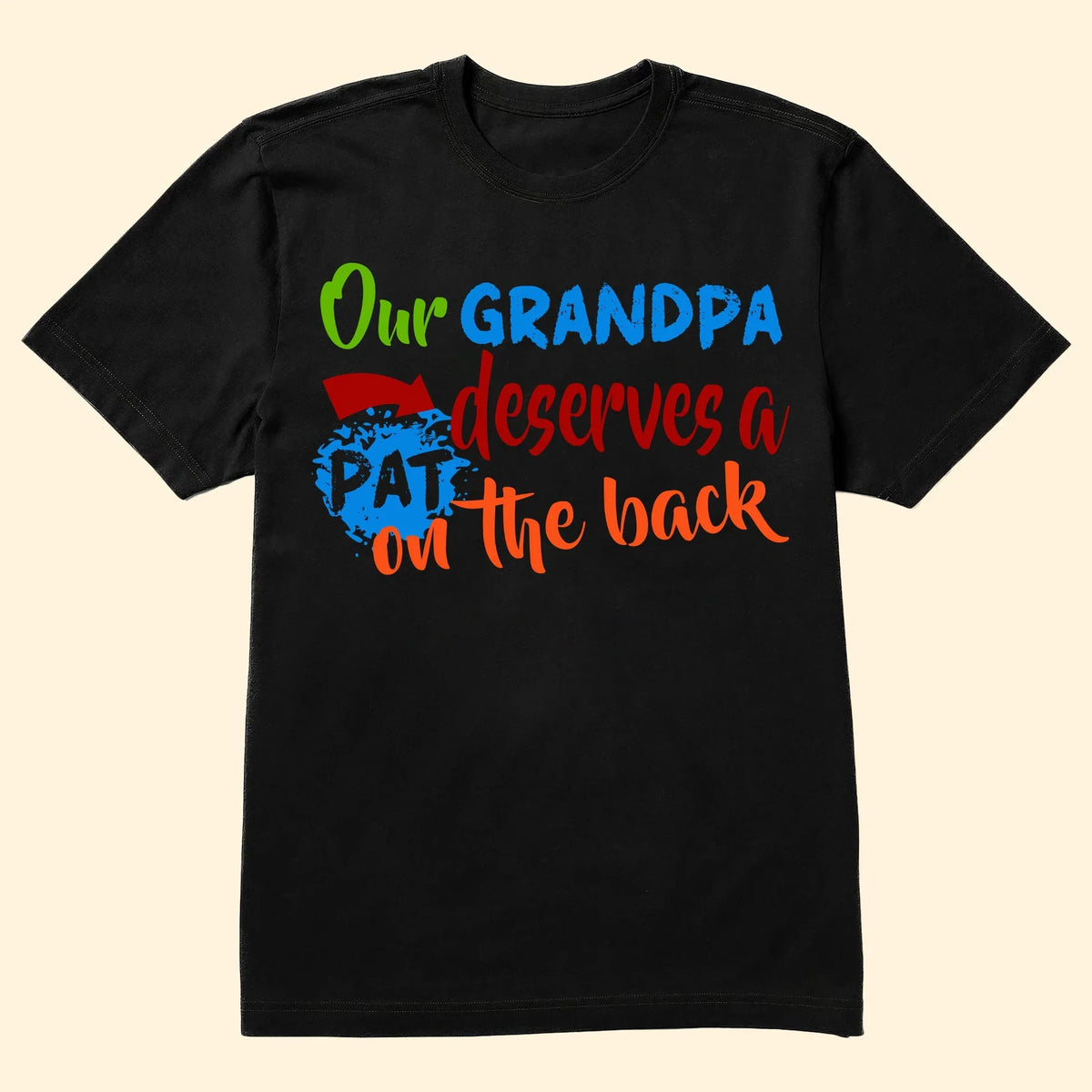 Personalized Dual Print Classic Tee for Grandpa, Unique Father's Day Gift With Colorful Handprints