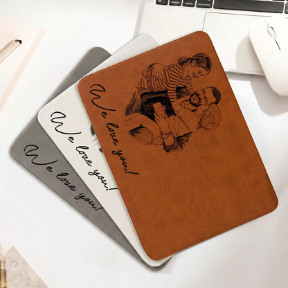 Personalized Lightning Leather Charging Mat, Hugging Dad & Kids Line Art Unique Gift For Dad