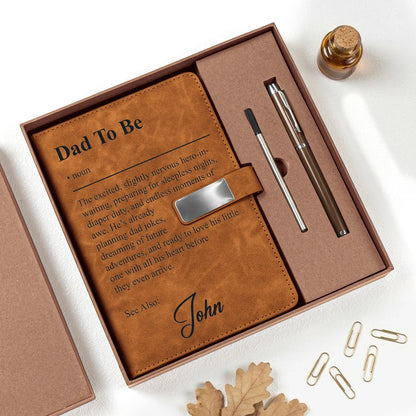 Personalized Metal Buckle Notebook Set for Dad To Be, Warm Brown Unique Gift for New Dad