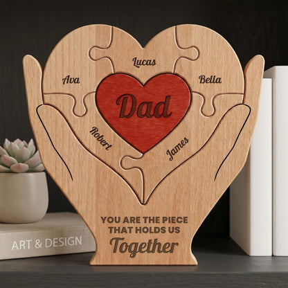 Personalized Heart Hands Family Puzzle for Dad, Unique Gift with Holds Us Together Quote