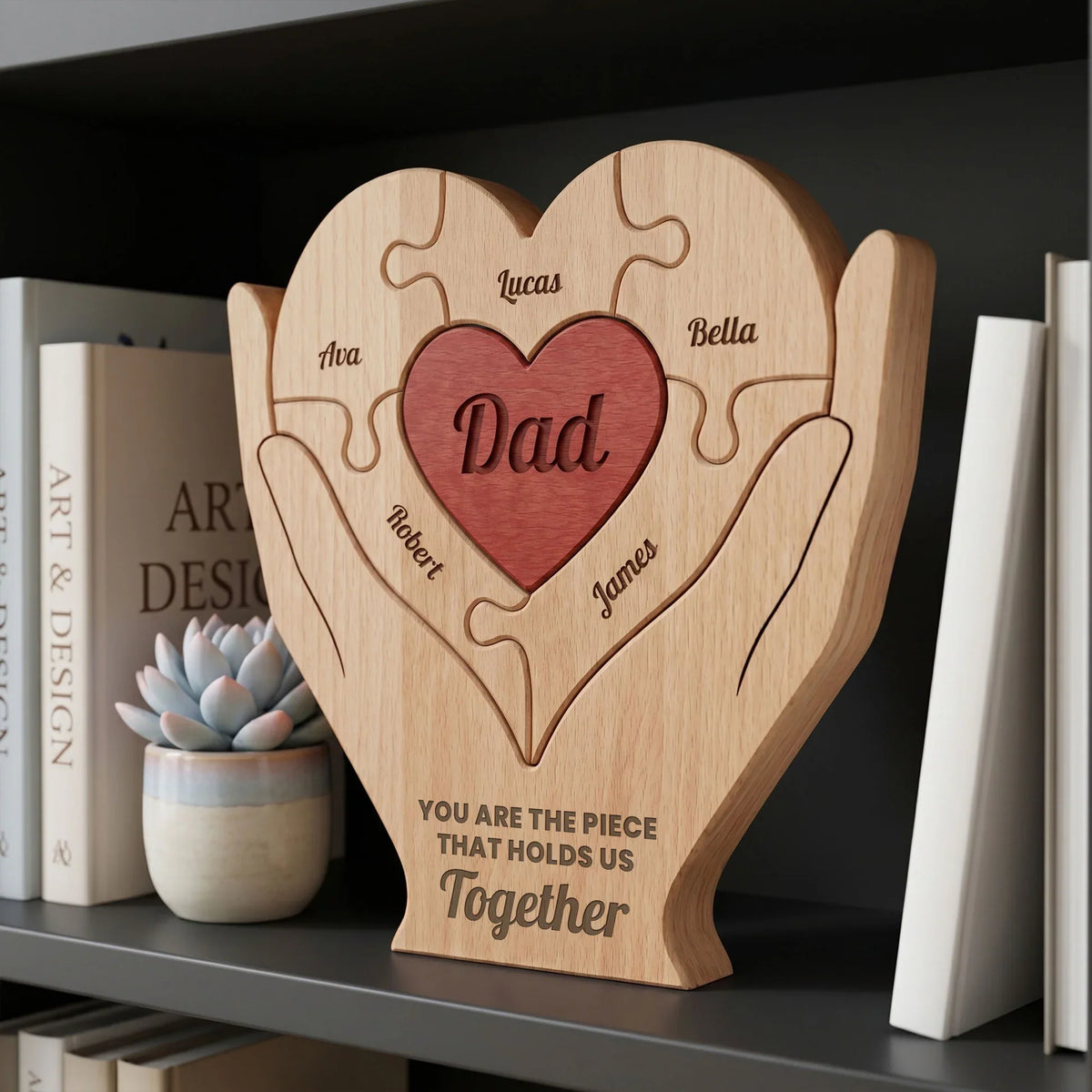Personalized Heart Hands Family Puzzle for Dad, Unique Gift with Holds Us Together Quote