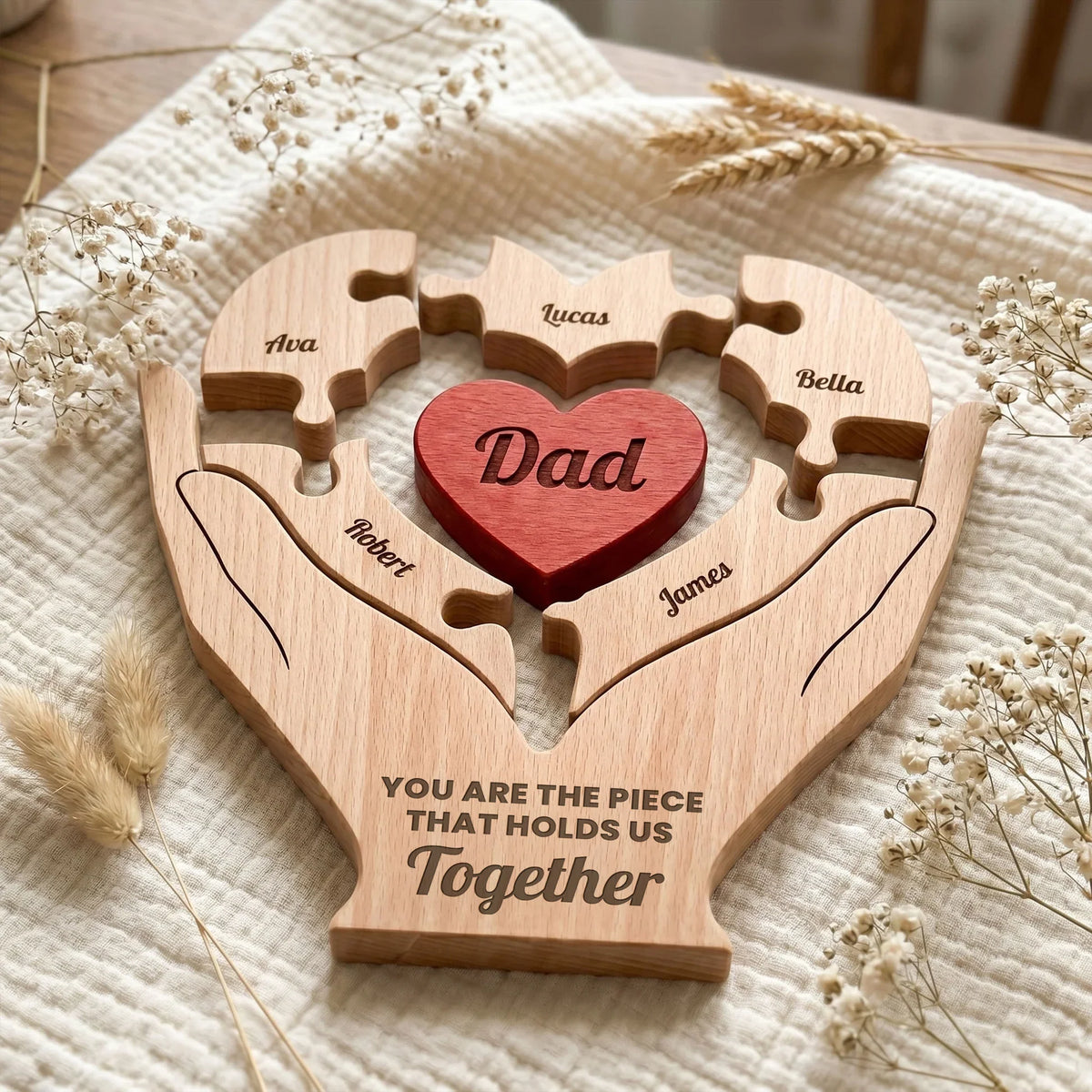 Personalized Heart Hands Family Puzzle for Dad, Unique Gift with Holds Us Together Quote