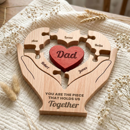 Personalized Heart Hands Family Puzzle for Dad, Unique Gift with Holds Us Together Quote