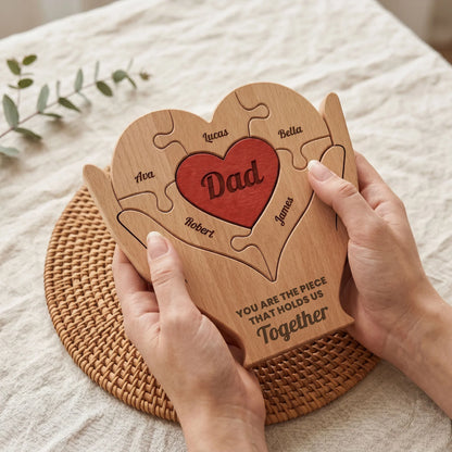 Personalized Heart Hands Family Puzzle for Dad, Unique Gift with Holds Us Together Quote