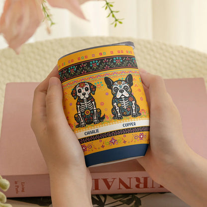 Personalized Eggshell Cup with Day of the Dead Dog Art, Mexican Floral Design, Unique Gift for Dog Lovers