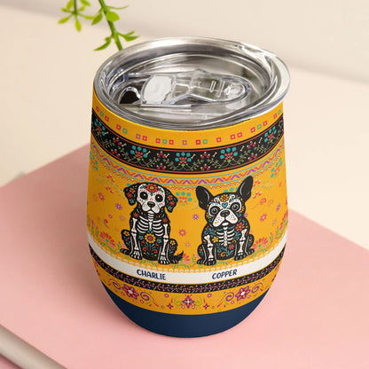 Personalized Eggshell Cup with Day of the Dead Dog Art, Mexican Floral Design, Unique Gift for Dog Lovers