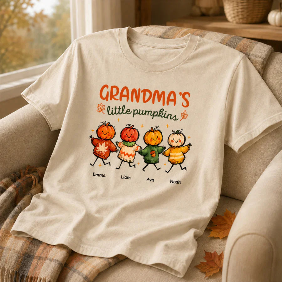 Personalized Grandma's Little Pumpkins Classic Tee, Unique Fall Gift for Grandma