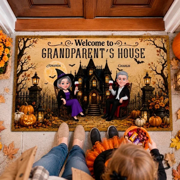 Welcome to Grandparent's House Standard Doormat, Personalized Autumn Scene, Creative Gift for Grandma & Grandpa