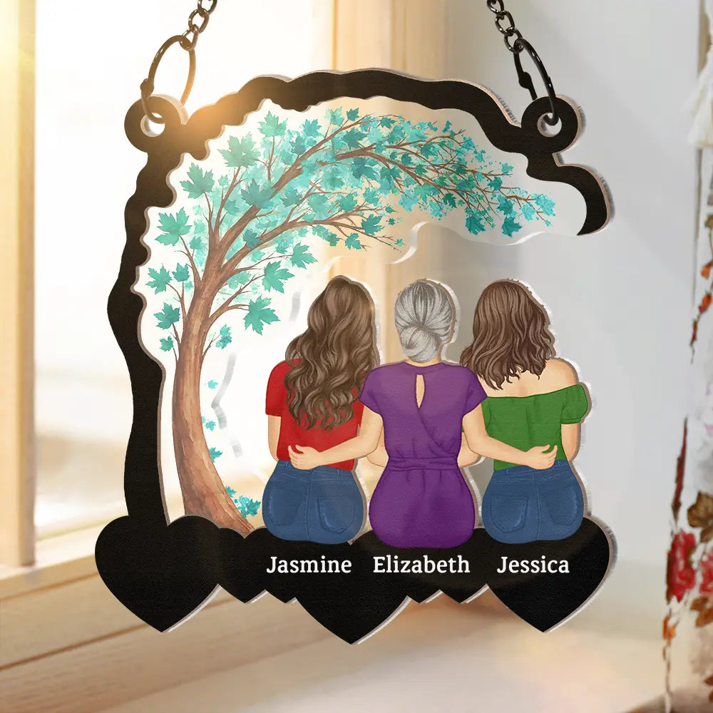 Gift For Mother, Gift For Daughter, Love - Mother And Daughter Forever Linked Together Heart By Heart - Personalized Window Hanging Suncatcher Ornament