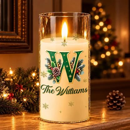 Personalized LED Candle Light, Warm Gold Holly Design, Unique Christmas Gift for Family