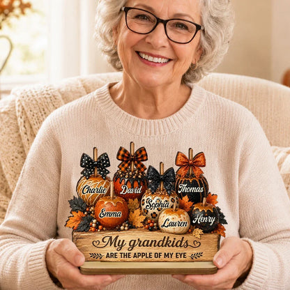 Personalized 2-Layer Wooden Plaque with Fall Grandkids Pumpkins, Unique Gift for Grandma
