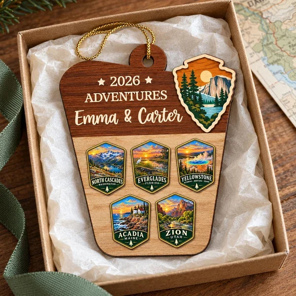 Wooden Ornament, Personalized Scenic Park Memories, Creative Christmas Gift for Adventure-Loving Couples