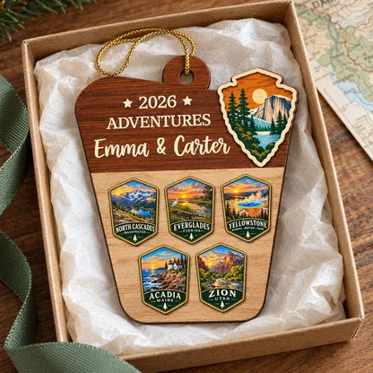 Wooden Ornament, Personalized Scenic Park Memories, Creative Christmas Gift for Adventure-Loving Couples