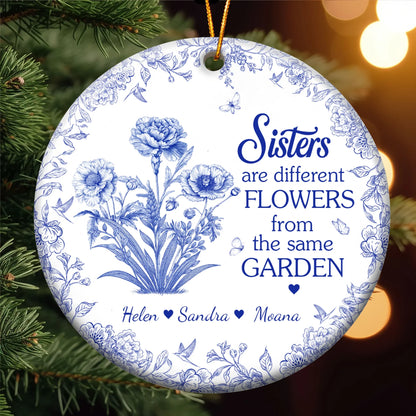 Sisters Ceramic Ornament with Blue Flower Pattern, Sentimental Home Décor and Gift-Ready Keepsake