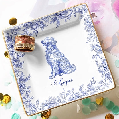 Custom Dog Lover Bone China Plaque in Toile de Jouy Style – Collectible Pet Wall Decor & Thoughtful Holiday or Anniversary Gift