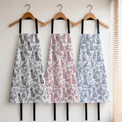 Personalized 3-Pocket Apron, Dog & Floral Toile for Joyful Kitchen Moments, Creative Gift for Mom or Friend