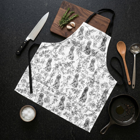Personalized 3-Pocket Apron, Dog & Floral Toile for Joyful Kitchen Moments, Creative Gift for Mom or Friend