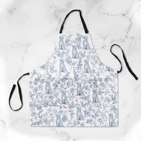 Personalized 3-Pocket Apron, Dog & Floral Toile for Joyful Kitchen Moments, Creative Gift for Mom or Friend
