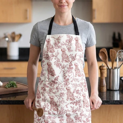 Personalized 3-Pocket Apron, Dog & Floral Toile for Joyful Kitchen Moments, Creative Gift for Mom or Friend