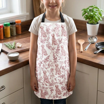 Personalized 3-Pocket Apron, Dog & Floral Toile for Joyful Kitchen Moments, Creative Gift for Mom or Friend