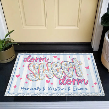 Dorm Sweet Dorm Doormat, Custom Pastel Floral Entry Mat with Hearts, Creative Gift for Roommates