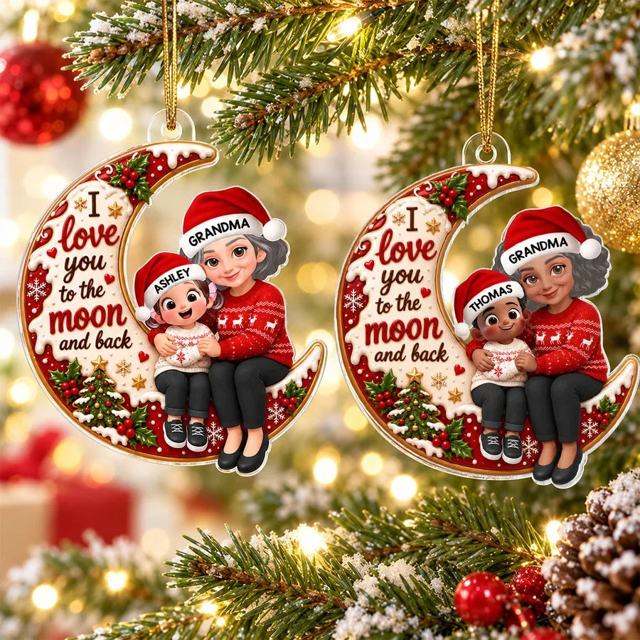 Acrylic Ornament, Hugging Grandma and Grandchild, I Love You to the Moon and Back, Personalized Creative Gift for Grandma