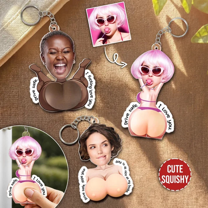 Personalized Silicone Chest Acrylic Keychain, Cheeky Photo Style Unique Gift for Partner