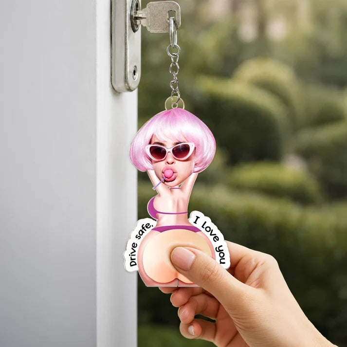 Personalized Silicone Chest Acrylic Keychain, Cheeky Photo Style Unique Gift for Partner