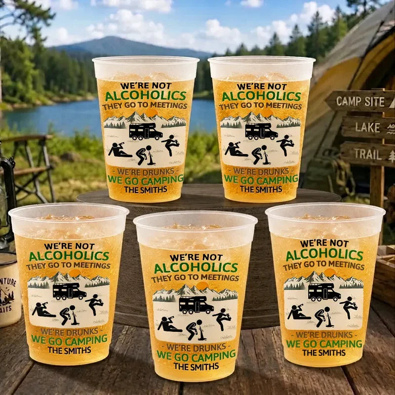 Personalized Camping Frosted Plastic Cup, Drunk Stick Figure Design, Unique Gift for Campers