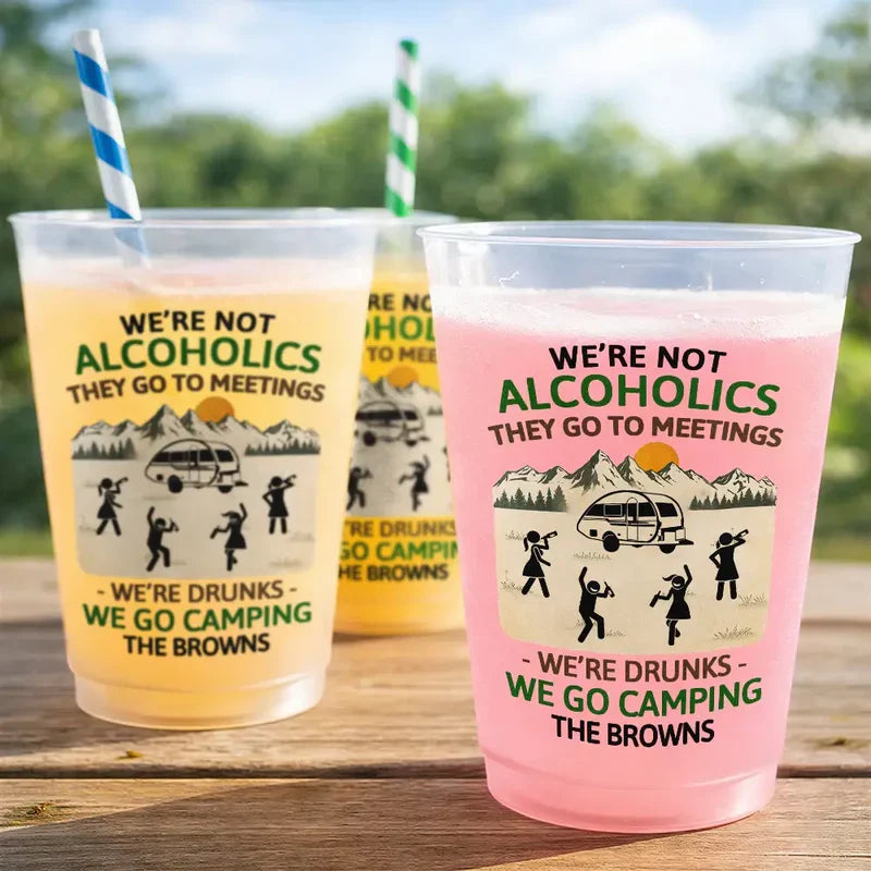 Personalized Camping Frosted Plastic Cup, Drunk Stick Figure Design, Unique Gift for Campers
