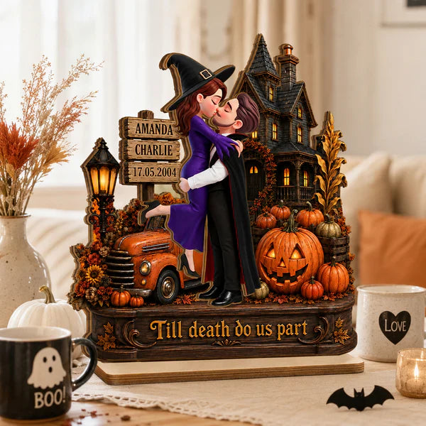 Personalized 2-Layer Wooden Plaque, Witch & Vampire Couple Haunted House Decor, Unique Gift for Couple